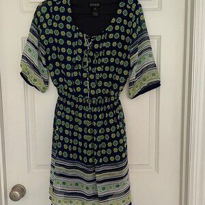 En Focus Boho short sleeved summer dress blue green white patterned mini